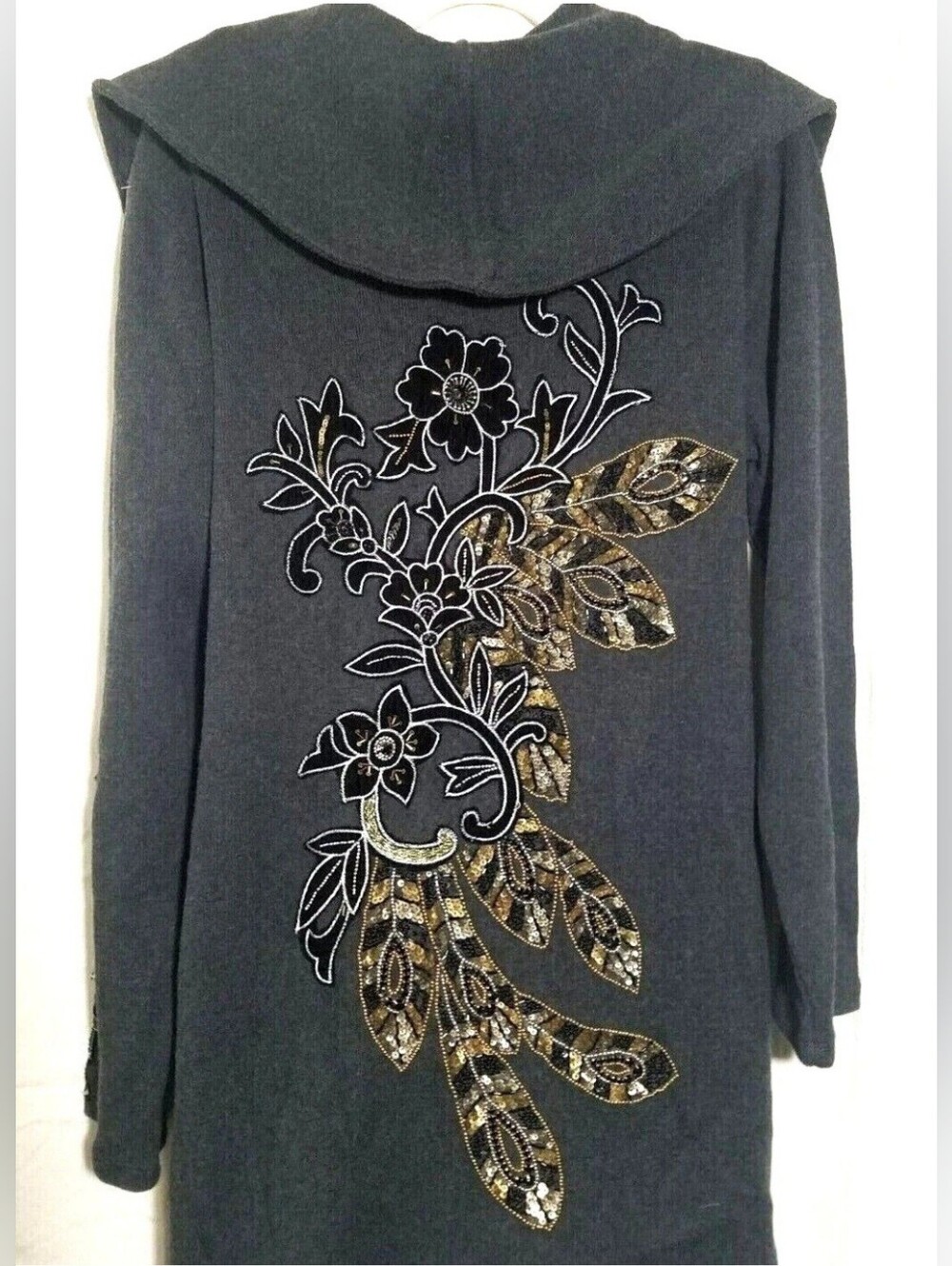 Soft Surroundings Women's XS (2-4) Gray Beaded Embroidered Cardigan Sweater New